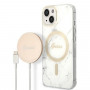 Guess GUBPP14MHMEACSH Hoesje + Draadloze Oplader Apple iPhone 14 Plus / iPhone 15 Plus Wit Hardcase, Marble, MagSafe