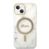 Guess GUBPP14MHMEACSH Hoesje + Draadloze Oplader Apple iPhone 14 Plus / iPhone 15 Plus Wit Hardcase, Marble, MagSafe