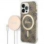 Guess GUBPP13LH4EACSW Hoesje + Draadloze Oplader Apple iPhone 13 Pro Bruin Hardcase, 4G Print, MagSafe