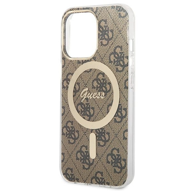 Guess GUBPP13LH4EACSW Hoesje + Draadloze Oplader Apple iPhone 13 Pro Bruin Hardcase, 4G Print, MagSafe
