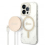 Guess GUBPP14LHMEACSH hoesje + draadloze oplader Apple iPhone 14 Pro wit hardcase, Marble, MagSafe