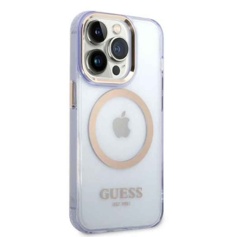 Guess GUHMP14XHTCMU Apple iPhone 14 Pro Max paarse hardcase, Gold Outline Translucent, MagSafe