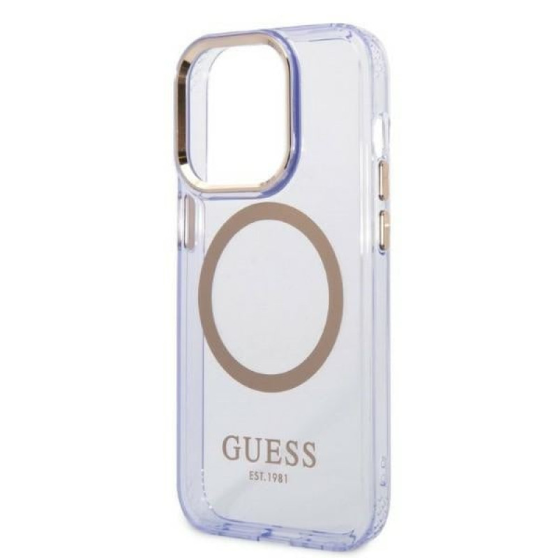 Guess GUHMP14XHTCMU Apple iPhone 14 Pro Max paarse hardcase, Gold Outline Translucent, MagSafe