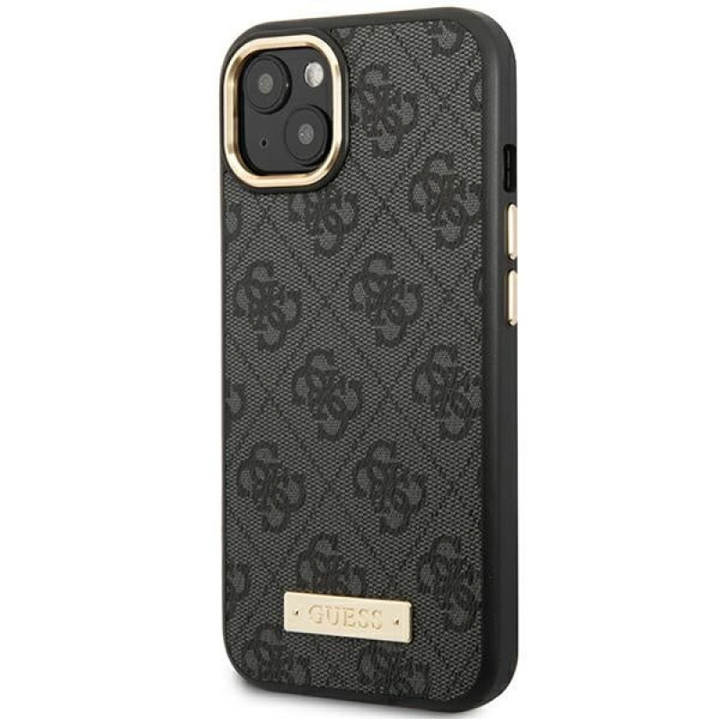 Guess GUHMP14MU4GPRK Apple iPhone 14 Plus / 15 Plus zwarte hardcase, 4G Logo Plate, MagSafe