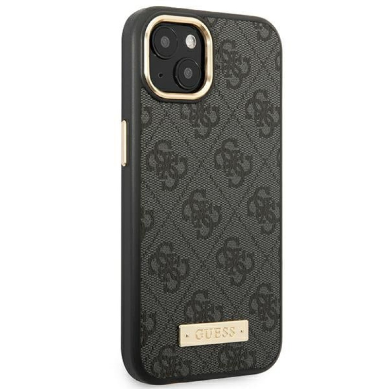 Guess GUHMP14MU4GPRK Apple iPhone 14 Plus / 15 Plus zwarte hardcase, 4G Logo Plate, MagSafe