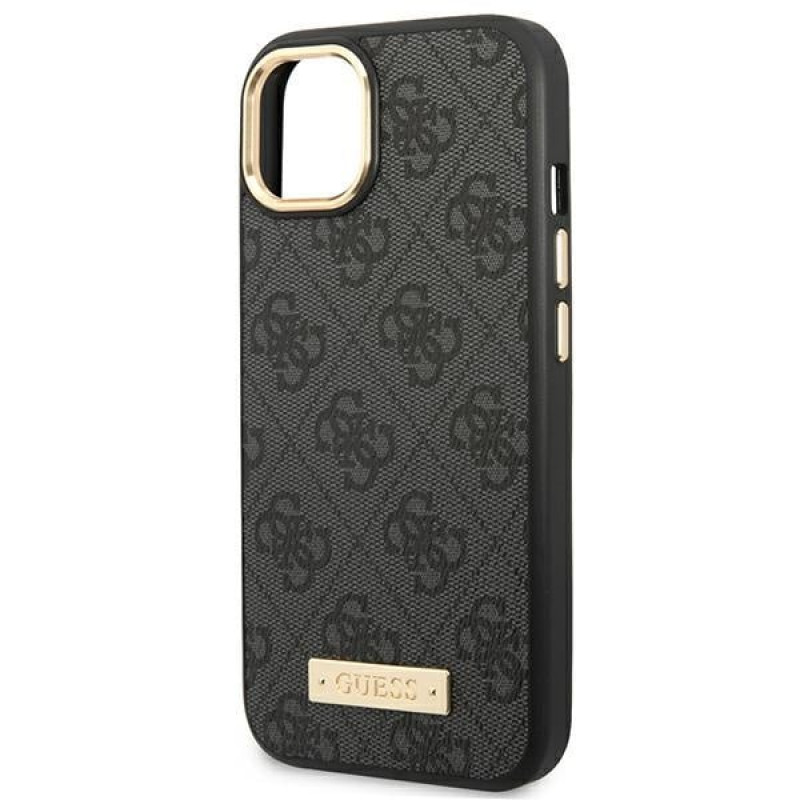 Guess GUHMP14MU4GPRK Apple iPhone 14 Plus / 15 Plus zwarte hardcase, 4G Logo Plate, MagSafe