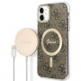 Guess GUBPN61H4EACSW Hoesje + draadloze oplader voor Apple iPhone 11, 4G Print, bruin hardcase, MagSafe