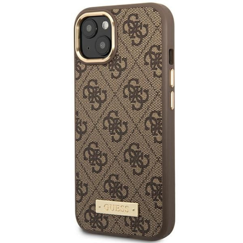 Guess GUHMP14MU4GPRW Apple iPhone 14 Plus / 15 Plus bruine hardcase, 4G Logo Plate, MagSafe