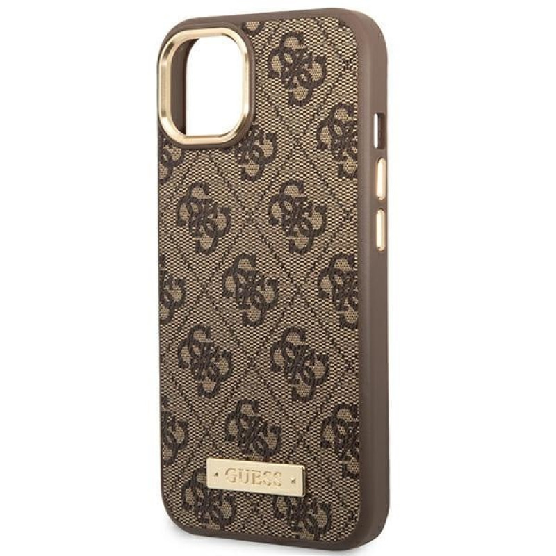 Guess GUHMP14MU4GPRW Apple iPhone 14 Plus / 15 Plus bruine hardcase, 4G Logo Plate, MagSafe
