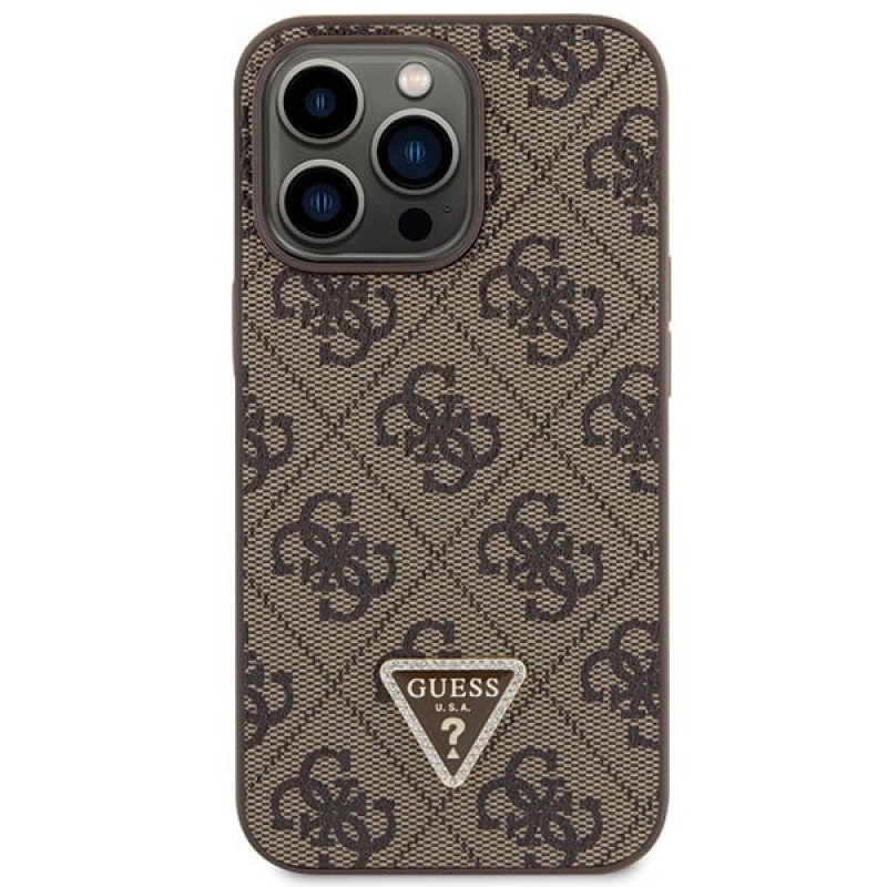 Guess GUHCP13LP4TDSCPW Apple iPhone 13/13 Pro bruine hardcase, Crossbody 4G Metal Logo