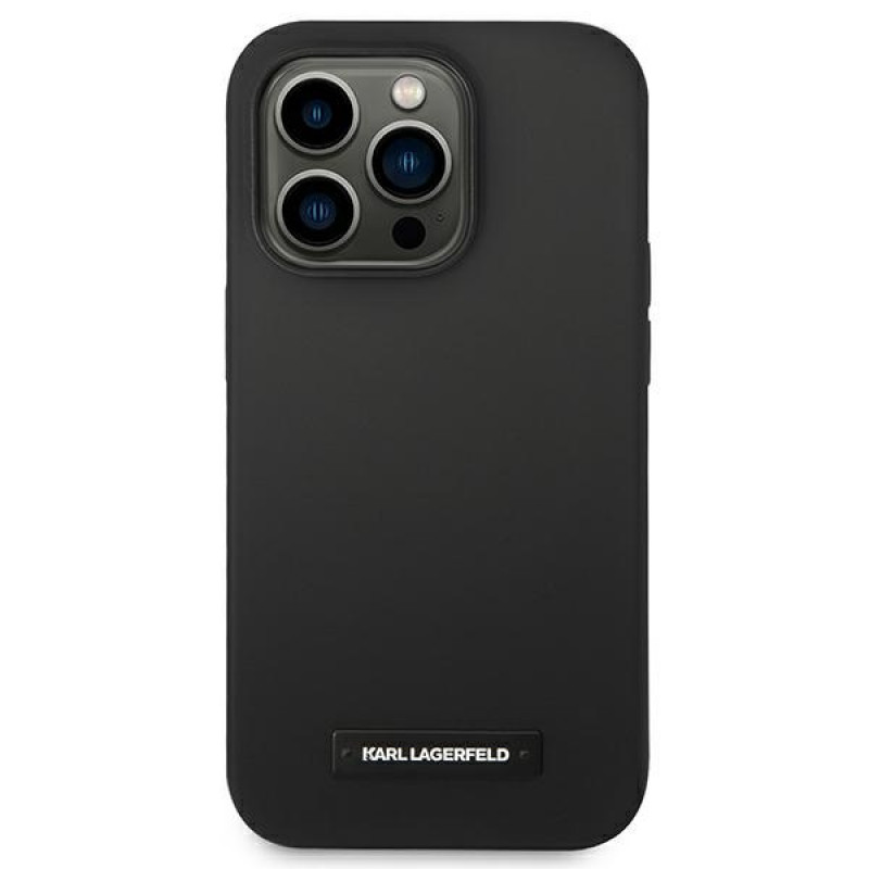 Karl Lagerfeld KLHMP14LSLMP1K Apple iPhone 14 Pro zwarte hardcase, Silicone Plaque, MagSafe