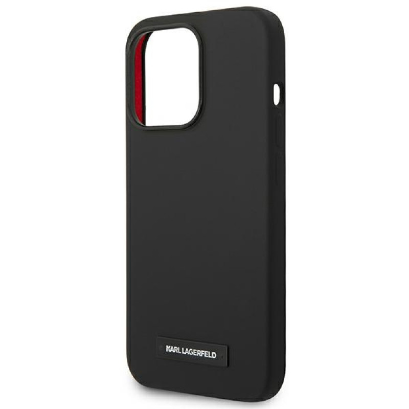 Karl Lagerfeld KLHMP14LSLMP1K Apple iPhone 14 Pro zwarte hardcase, Silicone Plaque, MagSafe
