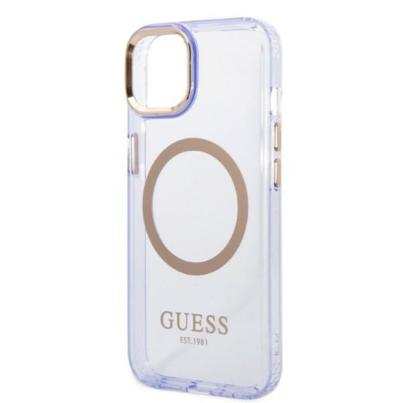 Guess GUHMP14SHTCMU Apple iPhone 14 paarse hardcase, Gold Outline Translucent, MagSafe