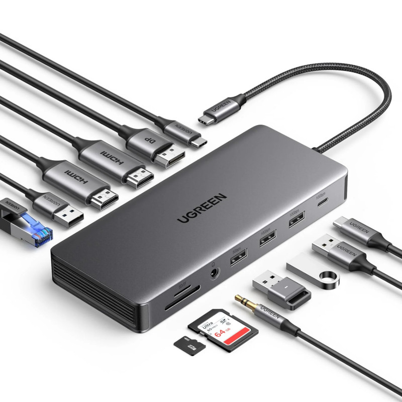 Ugreen Revodok Pro 313 USB-C laptop-dockingstation (15978), UGR1851, 100 W, grijs