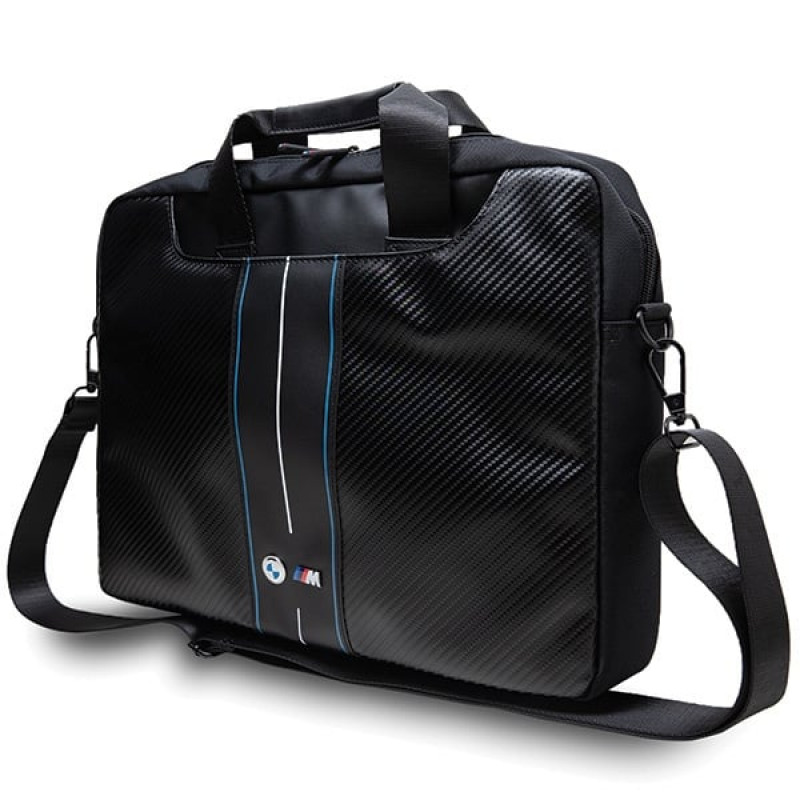 BMW BMCB15COMSCAKL Laptoptas 15 inch, Carbon Blue Stripes, zwart