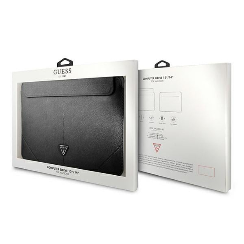 Guess GUCS14PSATLK Saffiano Triangle Logo Laptophoes 13/14", zwart