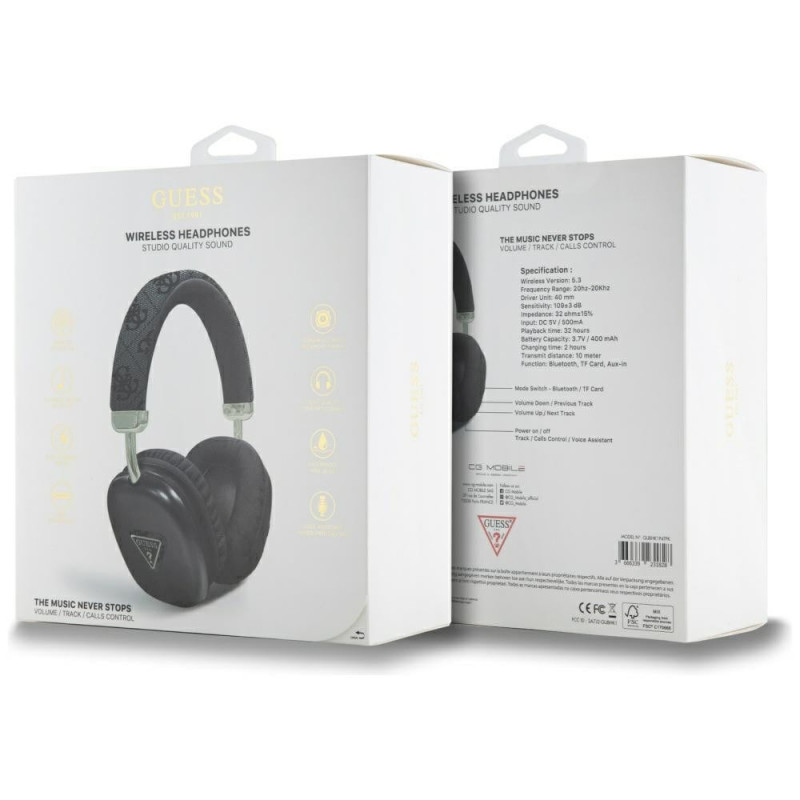 Guess 4G Triangle Logo draadloze over-ear koptelefoon, Bluetooth 5.3, zwart