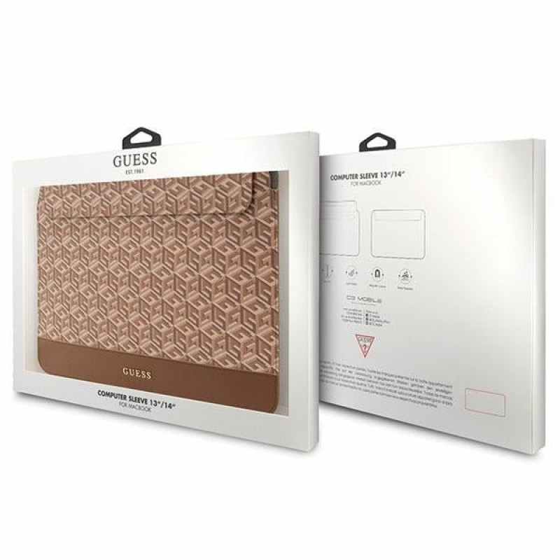 Guess GUCS14HGCFSEW laptop sleeve 14 inch, GCube Stripes, bruin