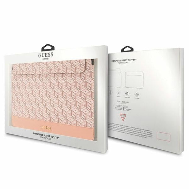 Guess GUCS14HGCFSEP laptop hoes 14 inch, GCube Stripes, roze