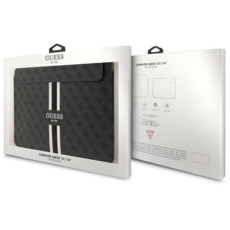 Guess GUCS14P4RPSK laptop hoes 14 inch, 4G Printed Stripes, zwart