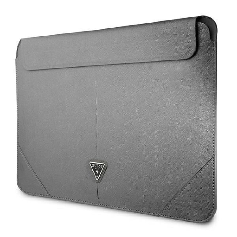 Guess GUCS14PSATLG laptop sleeve 13/14 inch, Saffiano Triangle, zilver