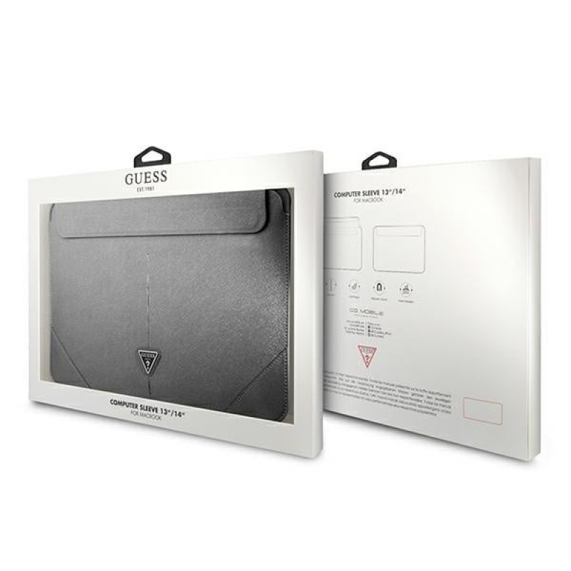 Guess GUCS14PSATLG laptop sleeve 13/14 inch, Saffiano Triangle, zilver