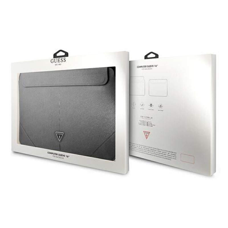 Guess GUCS16PSATLG laptop sleeve 16 inch, Saffiano Triangle, zilver