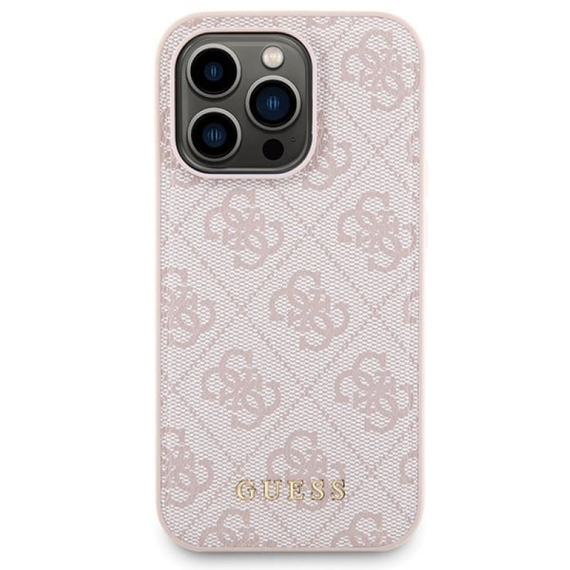 Guess GUBPM5P15L4GEMGP Apple iPhone 15 Pro hardcase + 5000 mAh MagSafe powerbank bundel, 4G Metal Logo, roze