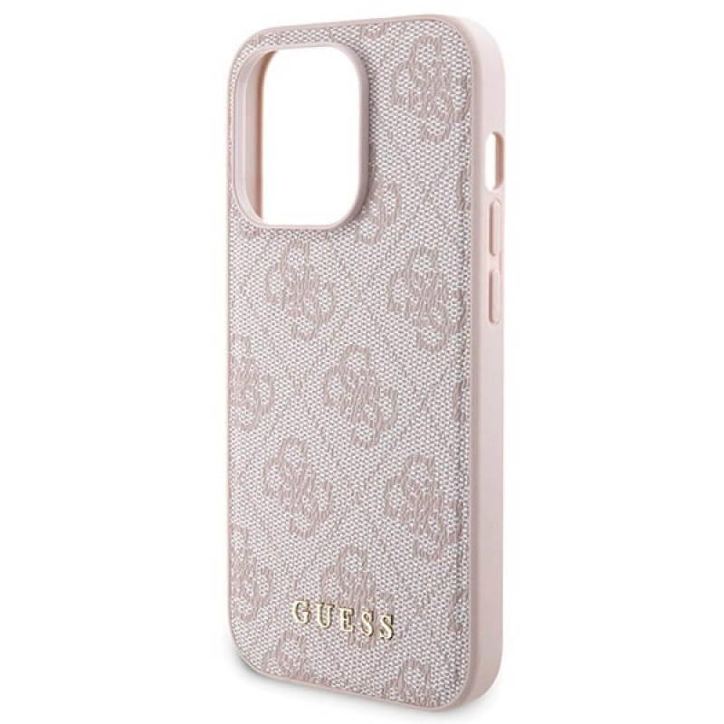 Guess GUBPM5P15L4GEMGP Apple iPhone 15 Pro hardcase + 5000 mAh MagSafe powerbank bundel, 4G Metal Logo, roze