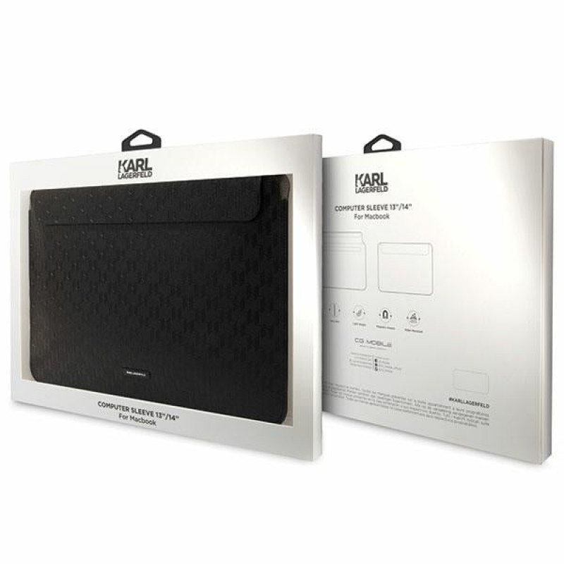 Karl Lagerfeld KLCS14SAKLHPK Laptophoes voor 14 inch, zwart, Saffiano Monogram Plaque