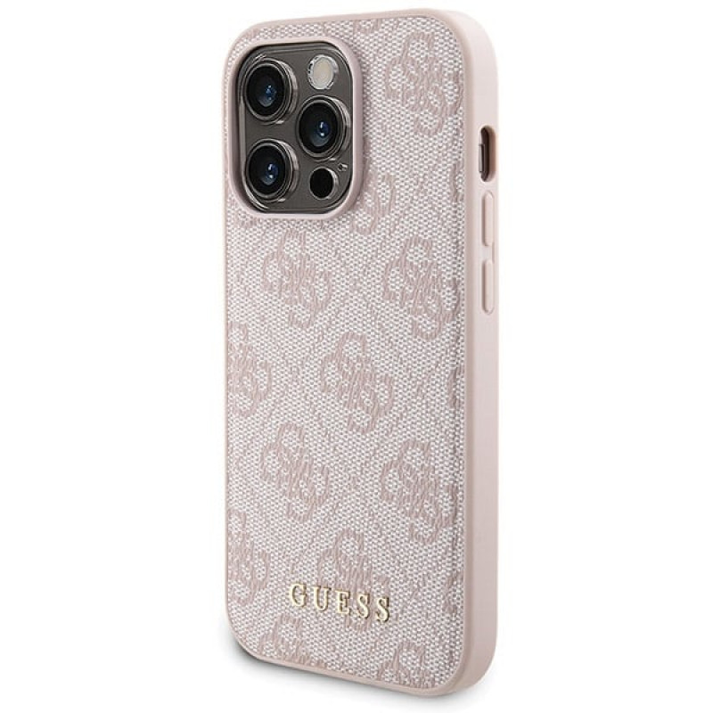 Guess GUBPM5P14L4GEMGP Apple iPhone 14 Pro hardcase + 5000 mAh MagSafe powerbank bundel, 4G Metal Logo, roze