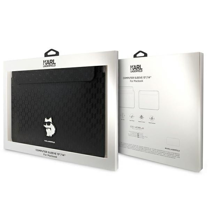 Karl Lagerfeld KLCS14SAKHPCK Laptophoes voor 14 inch, zwart, Saffiano Monogram Choupette