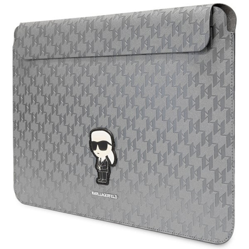 Karl Lagerfeld KLCS14SAKHPKG Laptophoes voor 14 inch, zilver, Saffiano Monogram Ikonik