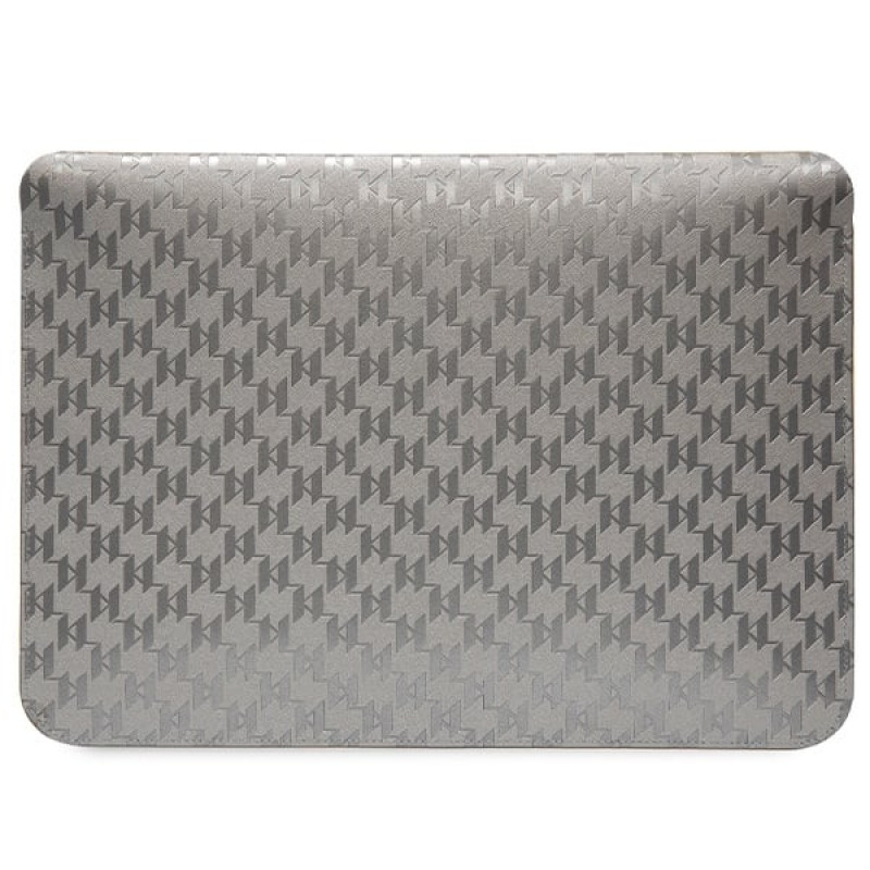 Karl Lagerfeld KLCS14SAKHPKG Laptophoes voor 14 inch, zilver, Saffiano Monogram Ikonik