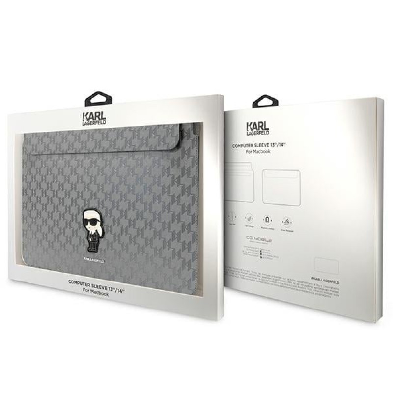 Karl Lagerfeld KLCS14SAKHPKG Laptophoes voor 14 inch, zilver, Saffiano Monogram Ikonik