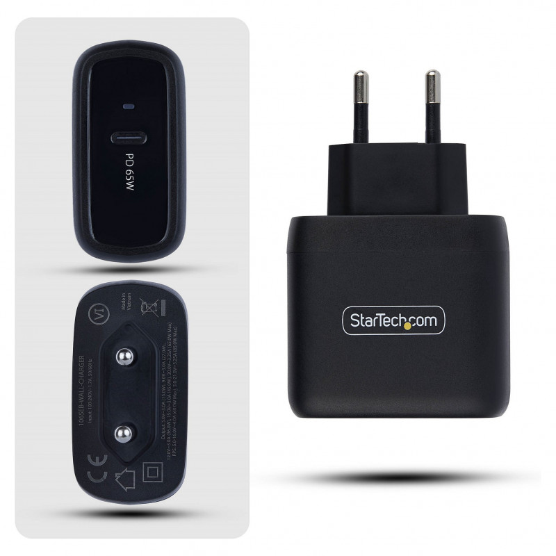 StarTech.com 1065EB-WALL-CHARGER 65 W USB-C GaN laptoplader, zwart