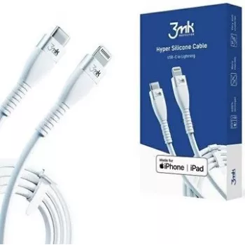 3MK Hyper Silicone kabel USB-C naar Lightning 20W 3A wit 1m