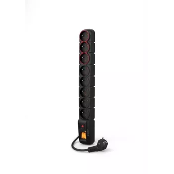ACAR-S8-DUAL POWER STRIP 8-voudige stekkerdoos met overspanningsbeveiliging, 2 verlichte schakelaars, 1,5 m kabel, Zwart