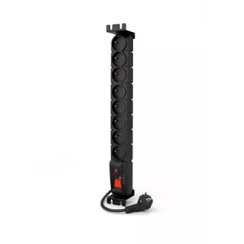ACAR S8 FA RACK 8-voudig stekkerblok 19 inch rackmontage met overspanningsbeveiliging, 5m kabel, zwart