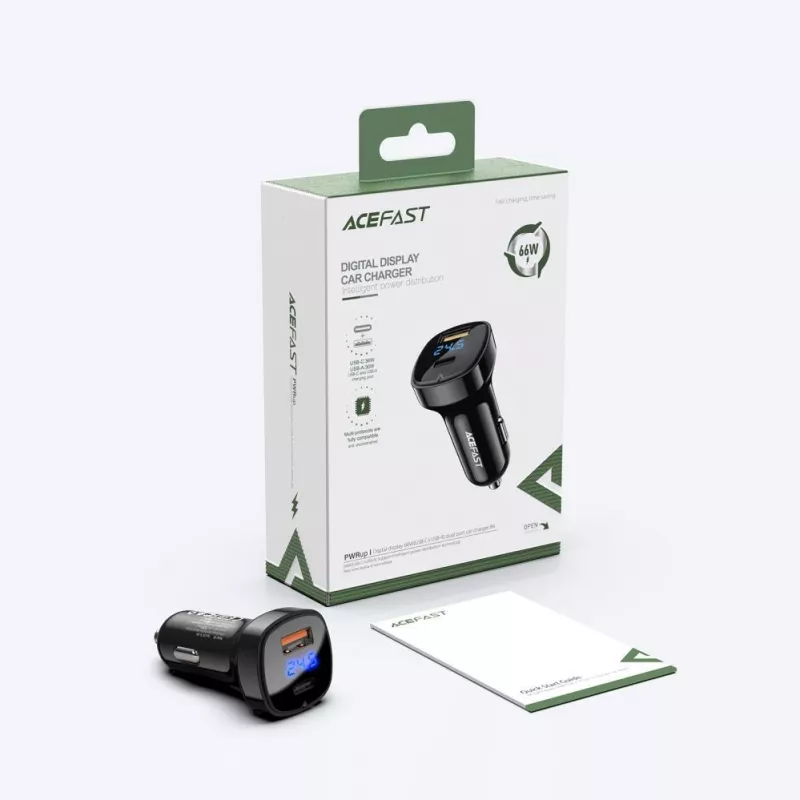 ACEFAST autolader 66W USB Type-C / USB, PPS, Power Delivery, Quick Charge 4.0, AFC, FCP zwart (B4 black)
