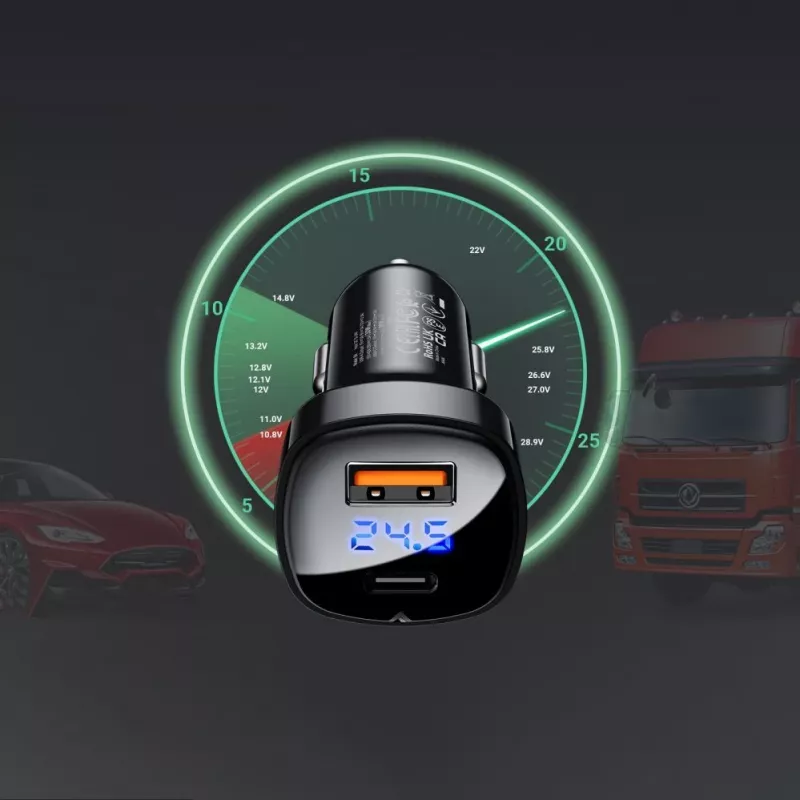 ACEFAST autolader 66W USB Type-C / USB, PPS, Power Delivery, Quick Charge 4.0, AFC, FCP zwart (B4 black)