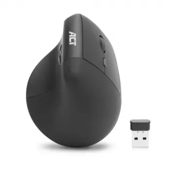 ACT AC5102 ergonomische draadloze verticale muis, 1600 DPI, 6 knoppen, 2,4 GHz, milieuvriendelijk gerecycled plastic, zwart