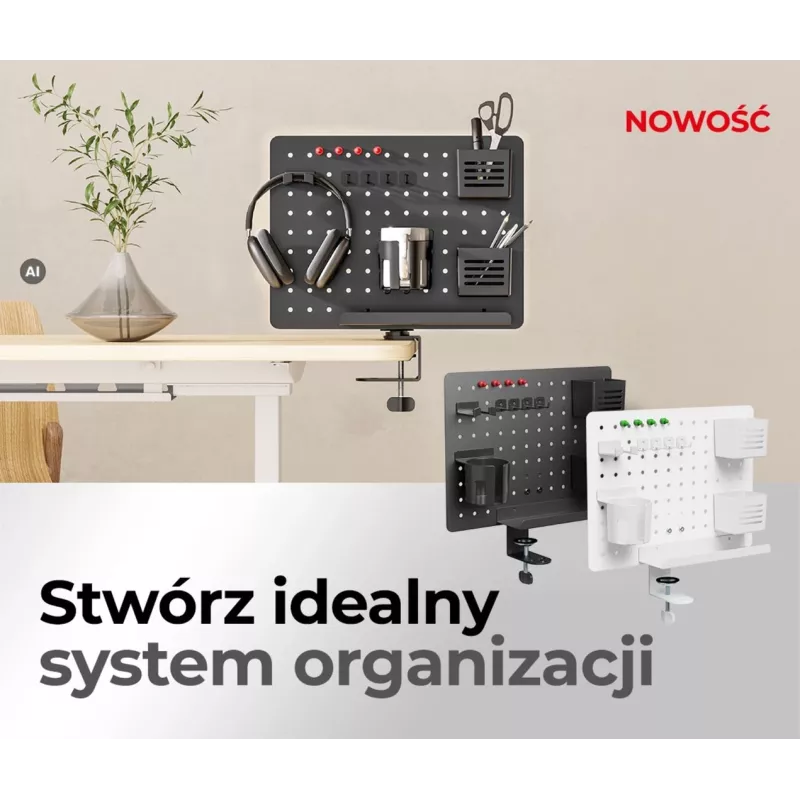 Activejet APB-002B draaibare geperforeerde bureau-organizer met prikbord, mat zwart