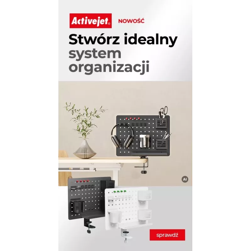 Activejet APB-002B draaibare geperforeerde bureau-organizer met prikbord, mat zwart