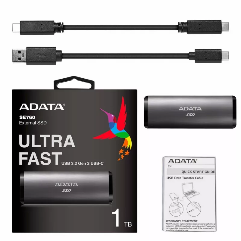 ADATA SE760 1 TB externe SSD USB 3.2 Gen 2 Type-C titangrijs