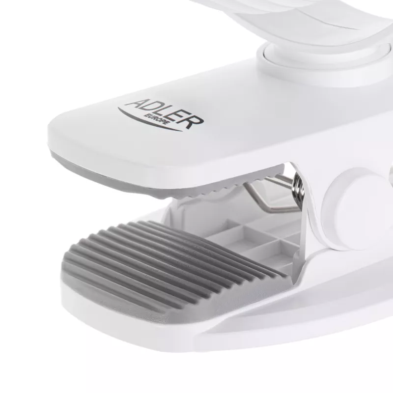 Adler AD 7335 oplaadbare klemventilator, 6W, 12,7 cm, 3 snelheden, oscillatie, wit