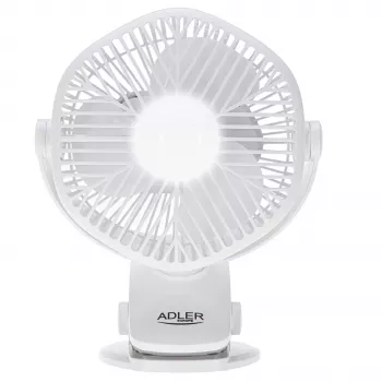 Adler AD 7335 oplaadbare klemventilator, 6W, 12,7 cm, 3 snelheden, oscillatie, wit
