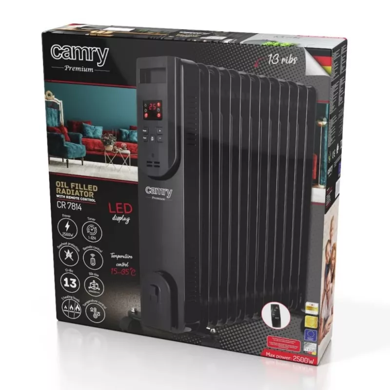 Camry CR 7814 oliegevulde radiator met afstandsbediening, 2500 W, 13 ribben, zwart
