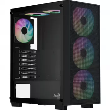 Aerocool B509A Flow-G-BK-v1 mid-tower pc-behuizing met 650W voeding, gehard glas, zwart