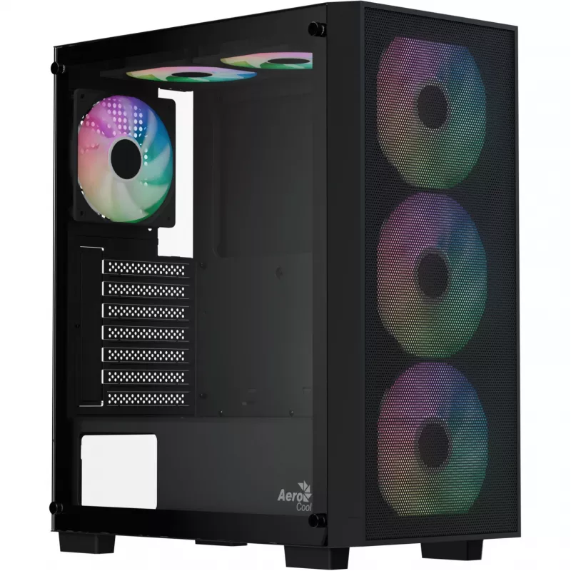 Aerocool B509A Flow-G-BK-v1 mid-tower pc-behuizing met 650W voeding, gehard glas, zwart